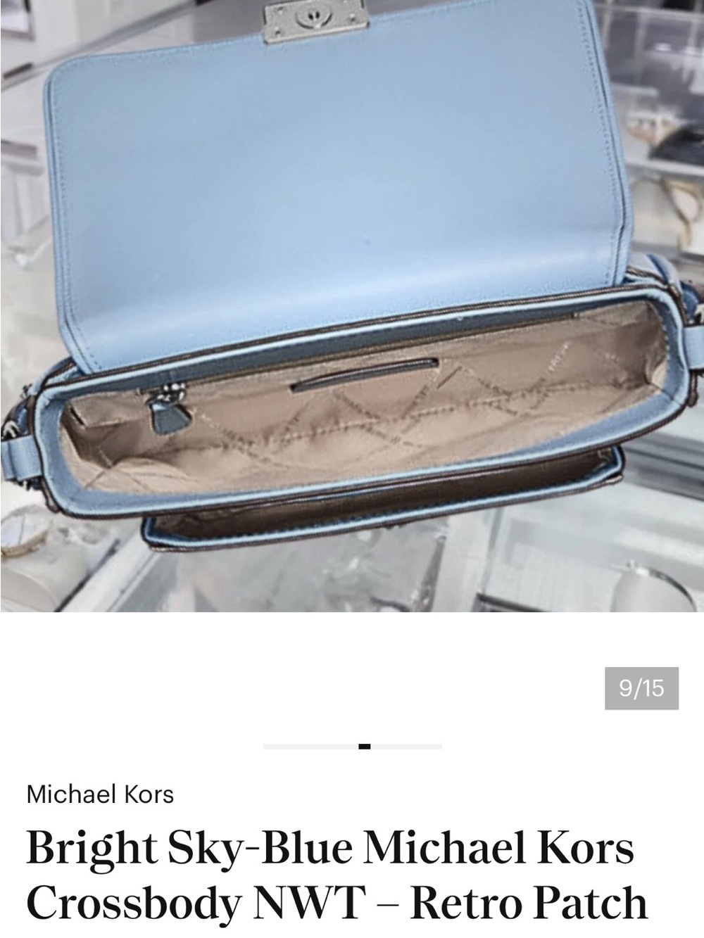 Michael Kors Sky Blue Crossbody with Retro Patch Accents - Picture 10 of 14